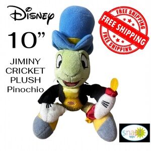 JIMINY CRICKET PLUSH 10" Disney Pinochio SNAP TOYS Excellent Condition FREE SHIP